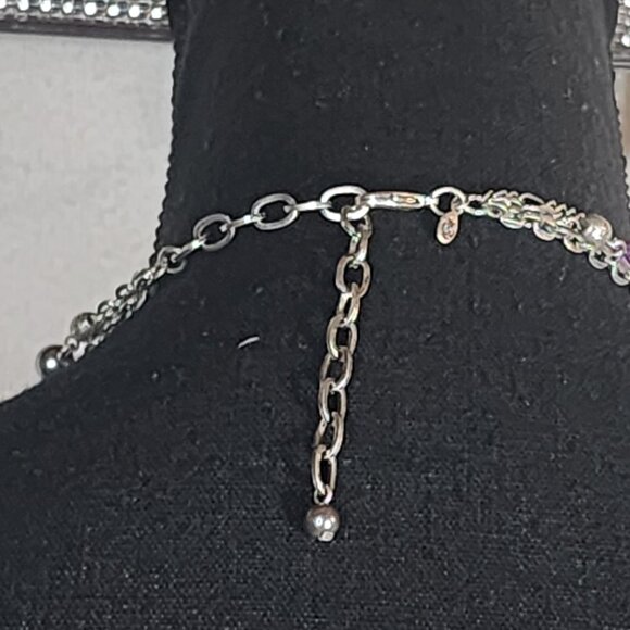 Premier Designs Silver Tone Three Strand Purple Silver Bead Coin 32" Necklace - Picture 11 of 16
